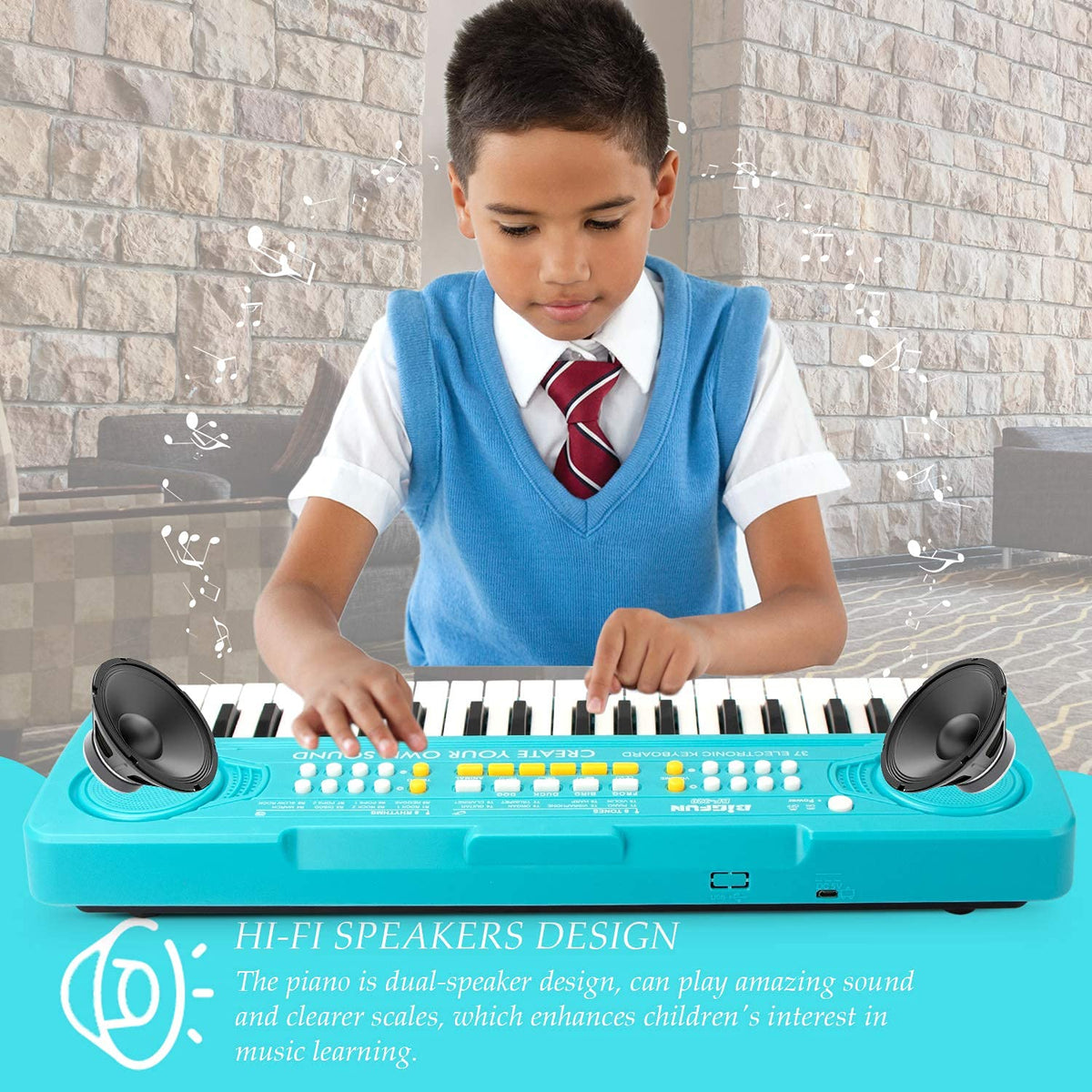 Keyboard Piano for Kids, BIGFUN 37 Keys Toddler Piano Instrument Toy, Blue | Kids Electronic Multifunction Music Educational Keyboard Toy for 3-7 Year Old Girls and Boys