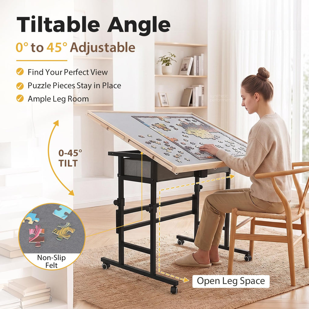 BuilderButler Puzzle Table 1500 Pieces with Wheels, Drawers & Cover, 33.58"x24.92" Adjustable Height & 45° Tilting Jigsaw Board for Adults, Also Ideal as Fuse Beads Table