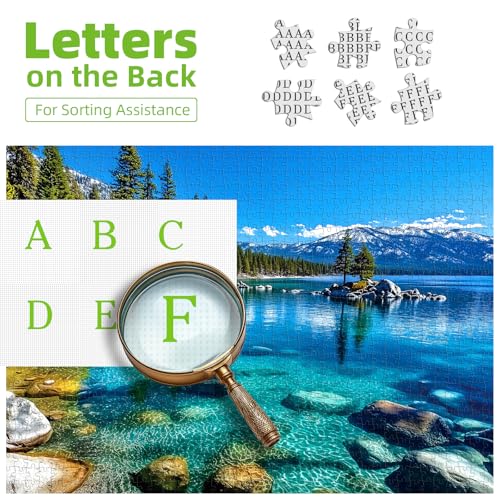 Landscape Jigsaw Puzzle 1000 Pieces Lake Tahoe Scenery with Clear Turquoise Waters, Snow-Capped Mountains & Pine Forests, Challenging & Fun Puzzle for Adults and Teens, Ideal Gift & Home Decor