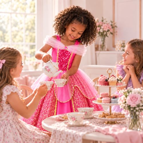 Meland Light Up Princess Dress for Girls Ages 3-10, Halloween Costume Party | Pink Light up Princess Dress for Girls with Princess Toys, Halloween Christmas Birthday Gift for Girls 3 4 5 6 7 8 9 10