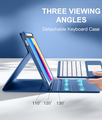 Harvopu for iPad A16 11th/10th Generation Case with Keyboard, Folio Cover | Multi-Touch Trackpad, 7 Colors Backlit, Detachable Keyboard for iPad A16 11 inch/10th Gen with Pencil Holder, Navy Blue