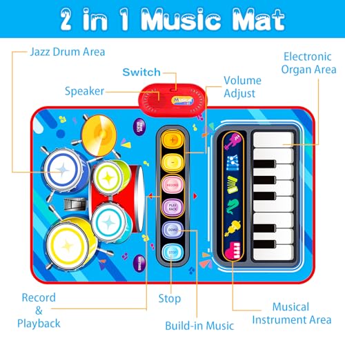Baby Toys for 1 Year Old: 2 in 1 Baby Musical Mat Toddler Toys Age 1-2 | Piano Drum Babies Play Mat - Infant Music Toy 12-18 Months Babies Birthday Valentines Gifts for 1 2 3 Year Old Boys Girls