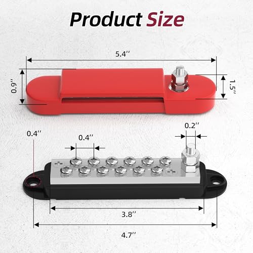 RVBOATPAT Power Distribution Block 12V 150A 1/4" Stud Marine Bus Bar 12 Volt DC Battery Busbar for Boat Automotive Solar Wiring