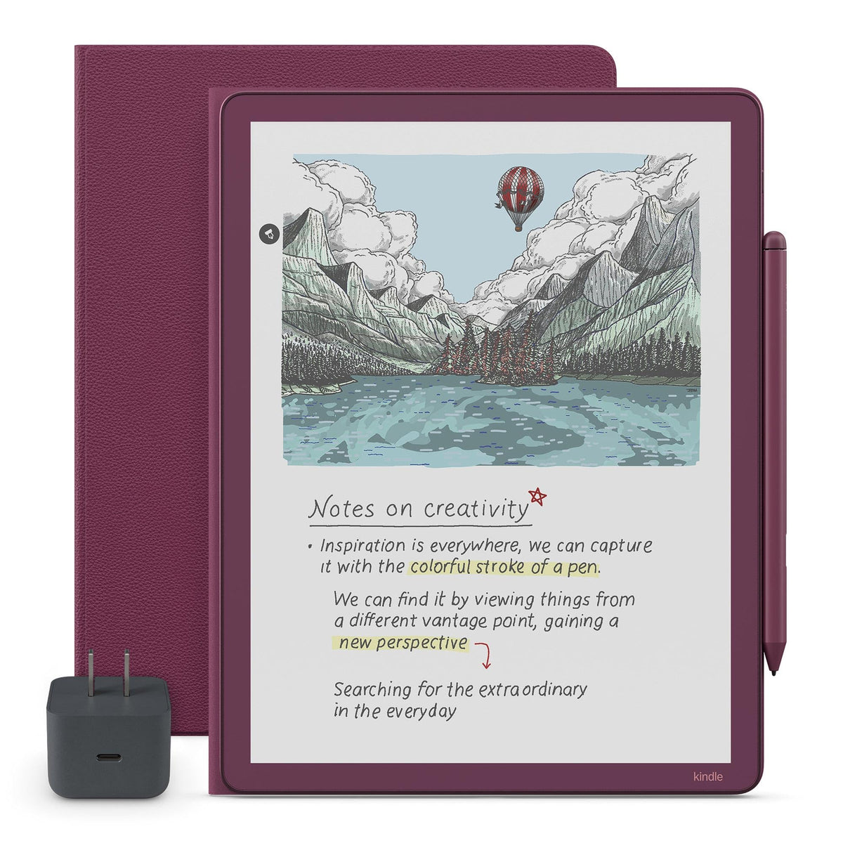 Amazon Kindle Scribe Essentials Bundle - Amazon Kindle Scribe Colorsoft (64GB) - Fig, Premium Pen, Premium Leather Executive Folio Cover-Fig,Power Adapter