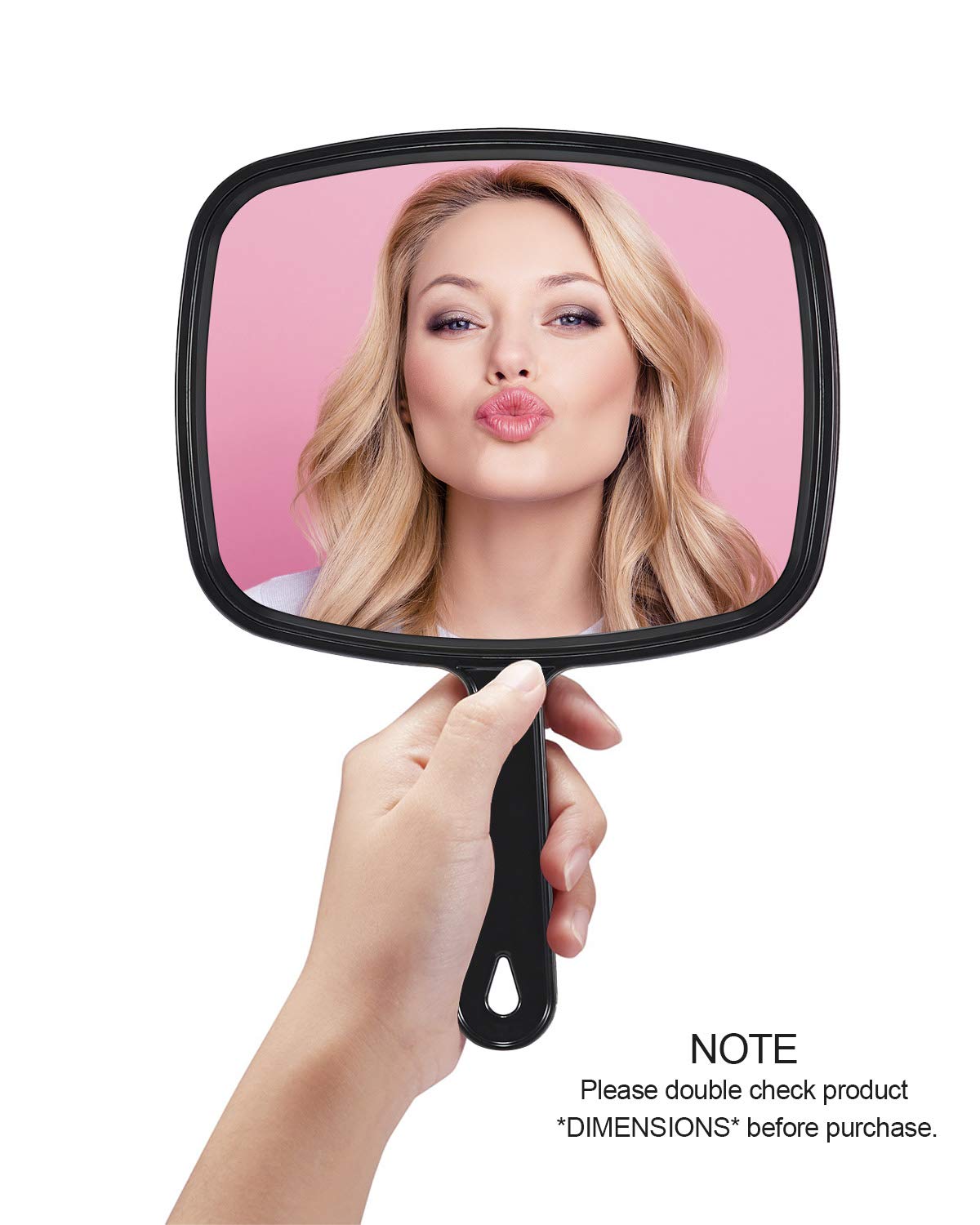 Gladmart 10.3" L x 7.4" W Hand Mirror for Home and Barber, Black | Hand Mirrors with Handle, Barber Accessories, Hair Salon Supplies, Distortion-Free Glass, Makeup Mirror for Women Men