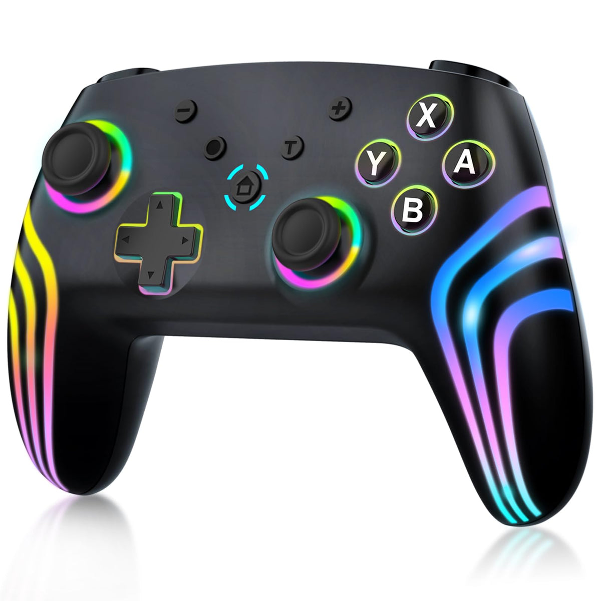 MYSTILUCK Wireless Pro Controller for Switch/Switch 2/Lite/OLED/PC | Gamepad with 7 Color-Changing RGB Lighting/Dual Vibration/6-Axis Gyroscope/Turbo, Ergonomically Designed Precise Joystick