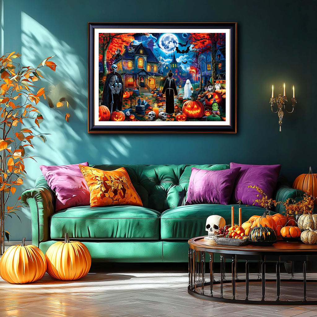 PuzzOne Halloween 1000 Pieces Puzzles for Adults Horror House Night | Halloween Spooky Skeletons and Ghosts Jigsaw Puzzle with Pumpkins for Holiday Party Game Decor Gifts Dust Free (27.5"x19.7")