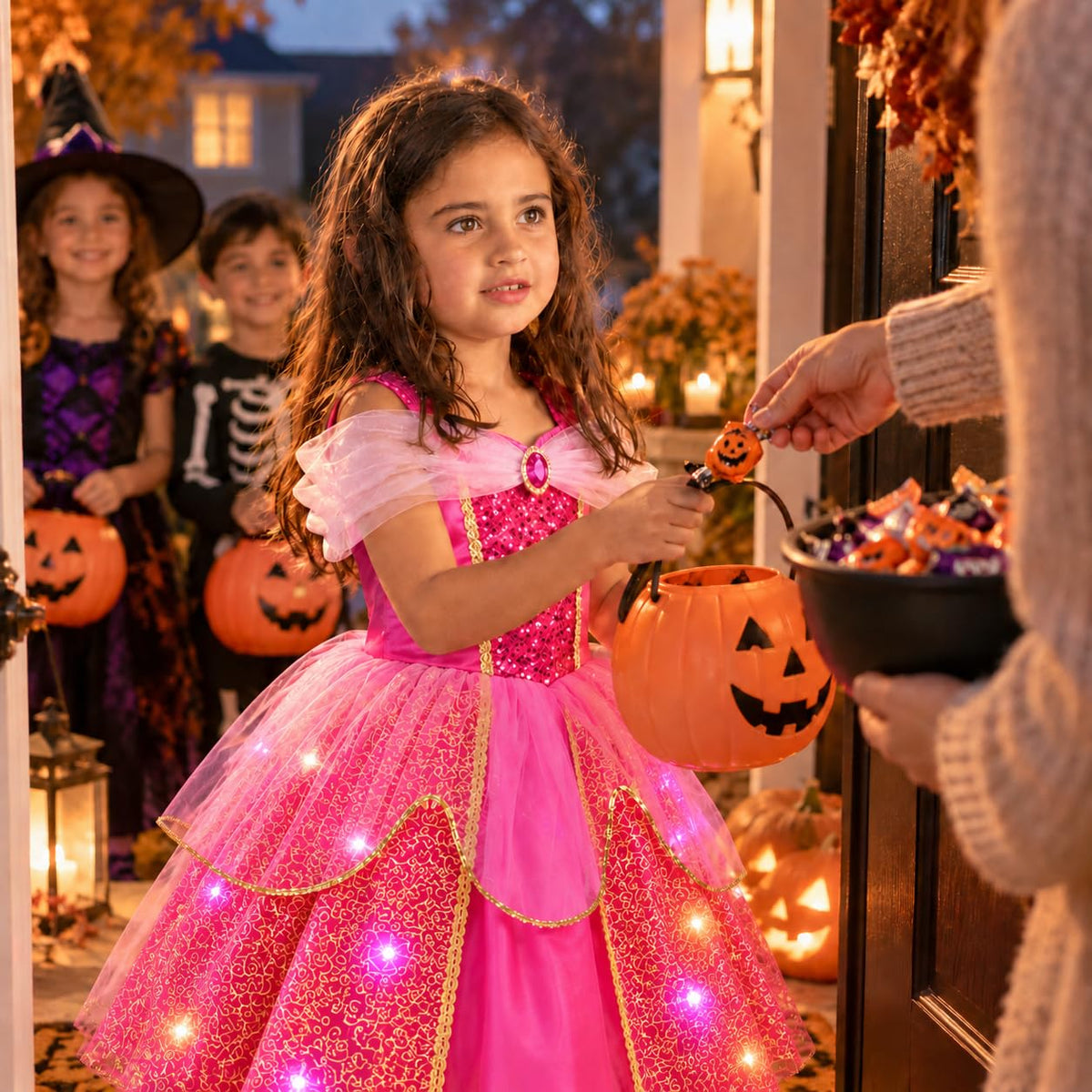 Meland Light Up Princess Dress for Girls Ages 3-10, Halloween Costume Party | Pink Light up Princess Dress for Girls with Princess Toys, Halloween Christmas Birthday Gift for Girls 3 4 5 6 7 8 9 10