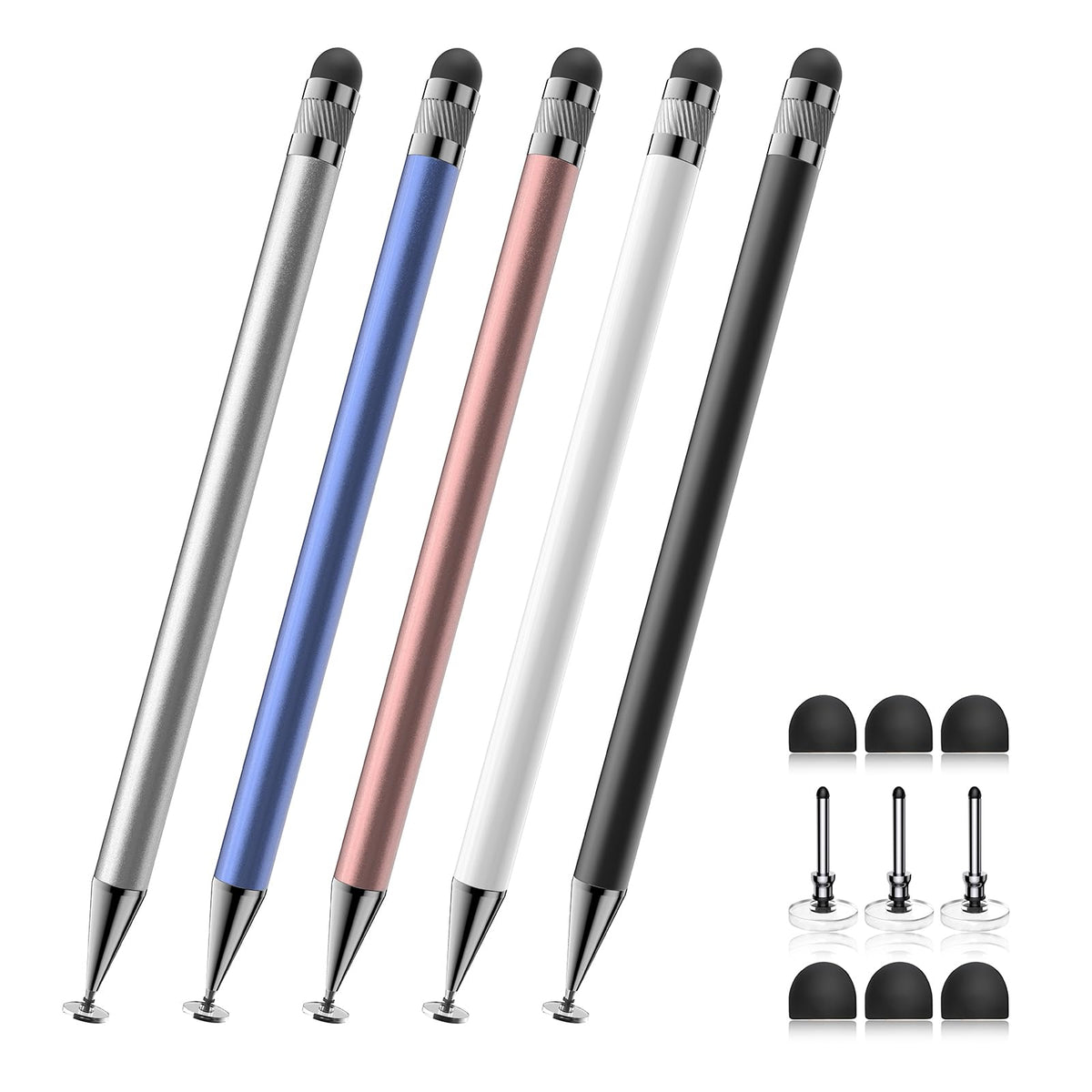 Bopomofo Stylus(5 Pcs),2-in-1 Stylus Pen for Touchscreen,Capacitive Stylus | Stylus with Precise Disc Tip & Rubber Tip for iPad iPhone Samsung Galaxy Android Tablets Kindle, 3 Disc Tips+6 Rubber Tips