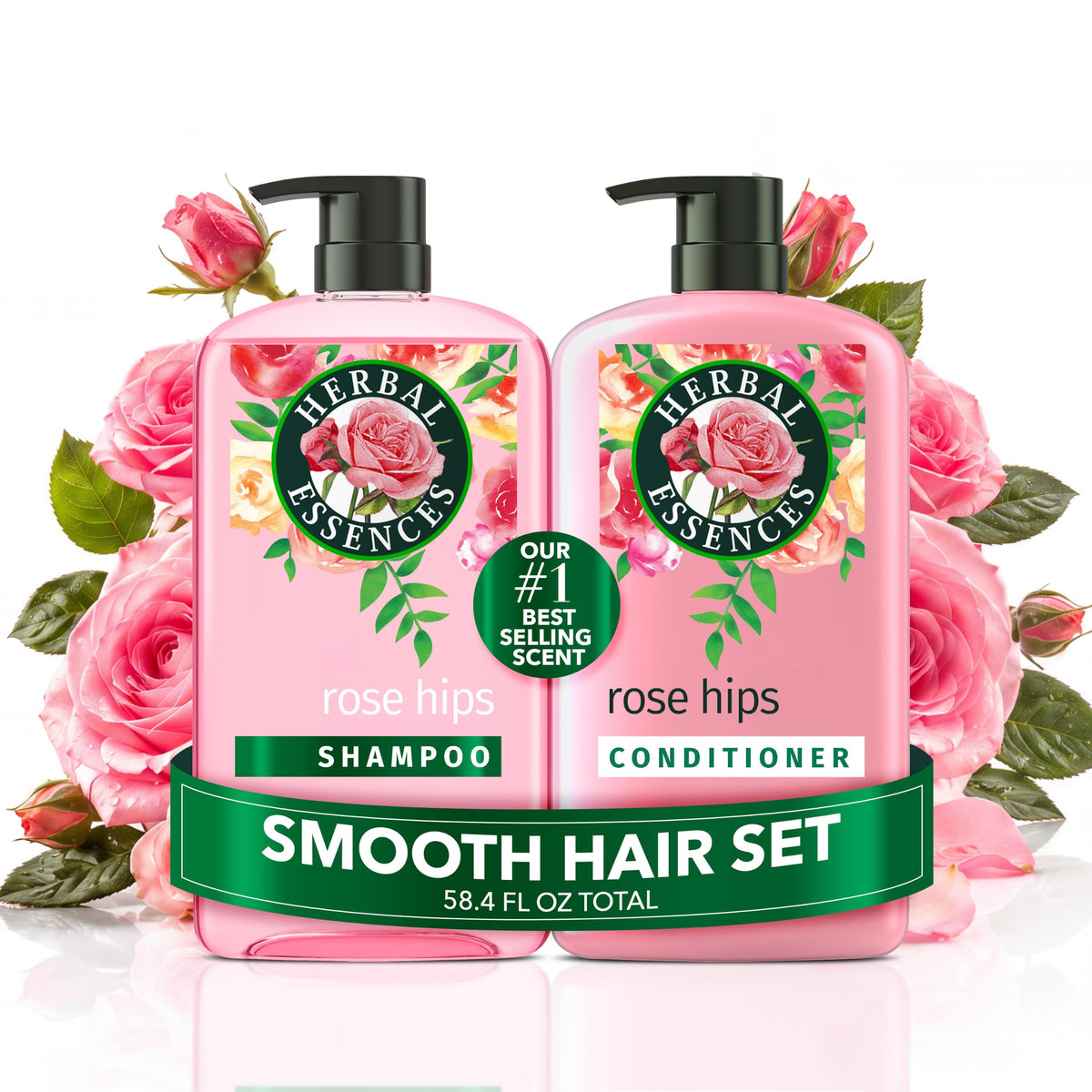 Herbal Essences Shampoo & Conditioner Set, Rose Hips - Smooth Collection, Paraben-Free, Color-Safe, Shiny Hair with Jojoba & Vitamin E, 29.2 Fl Oz Each, 2-Pack