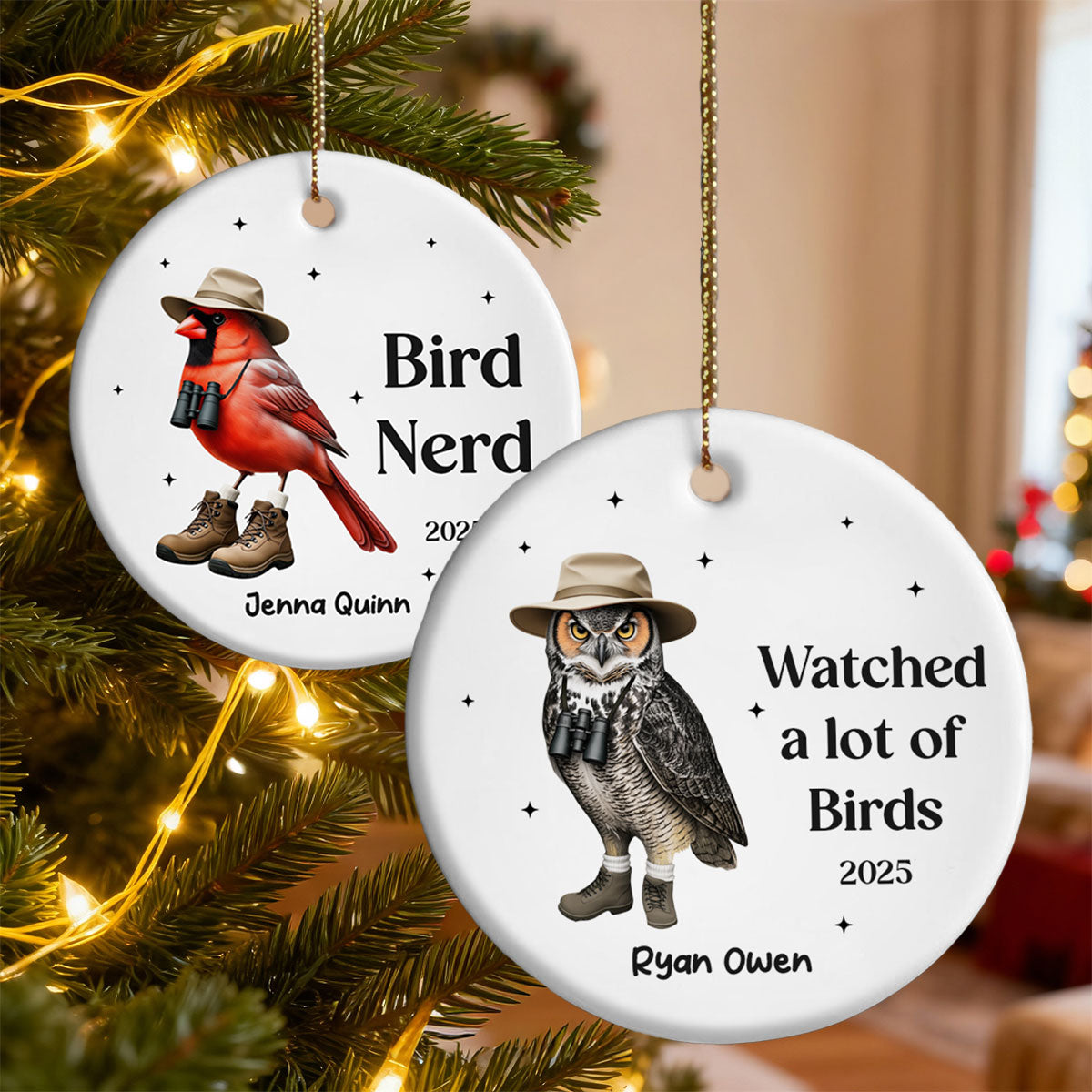 "Watched A Lot Of Birds" Personalized Ceramic Ornament - Custom Bird Watching Gift for Bird Lover