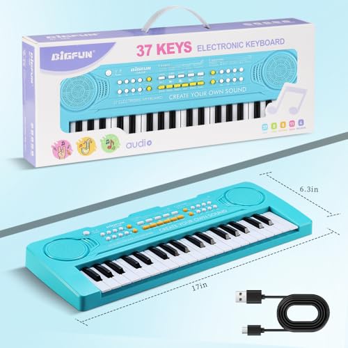 Keyboard Piano for Kids, BIGFUN 37 Keys Toddler Piano Instrument Toy, Blue | Kids Electronic Multifunction Music Educational Keyboard Toy for 3-7 Year Old Girls and Boys