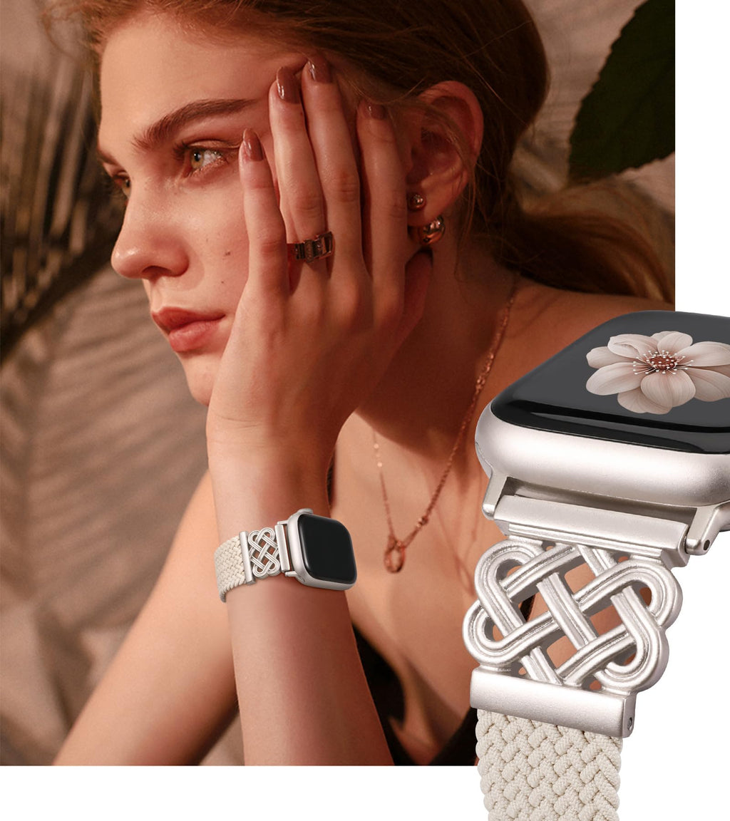 Braided Stretchy Band with Magnetic Clasp for Apple Watch Bands Women Men | 38/40/41/42/44/45/46/49mm, TOYOUTHS Dressy Celtic Metal, Elastic Strap, for iWatch Series 12 11 10 9 8 7 6 5 SE/Ultra 4 3 2 1