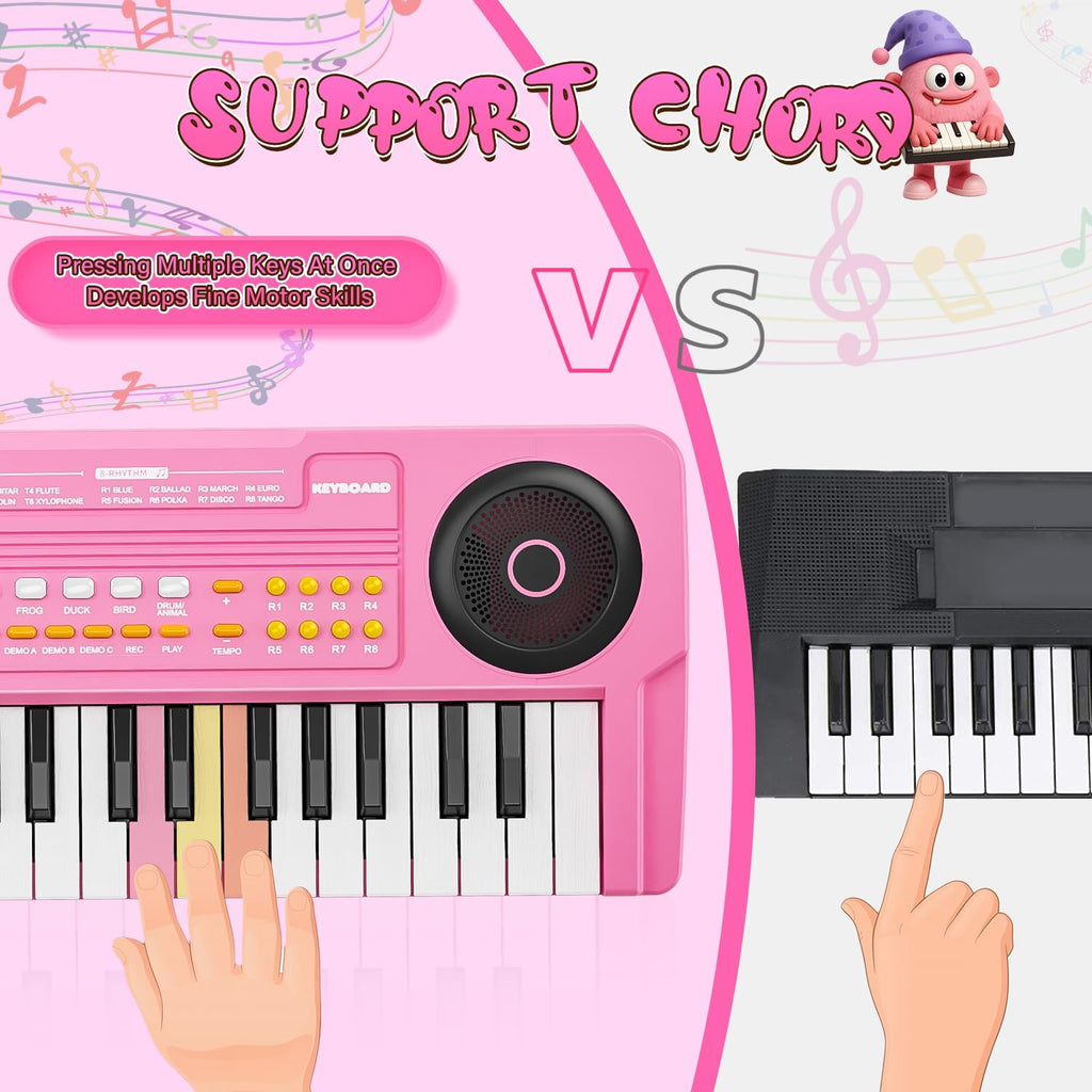 Upgraded 37 Keys Kids Piano Keyboard with Mic for 3 4 5 6 Boys Girls - Pink | Portable Toddler Music Toys Musical Instrument Birthday Xmas Gift