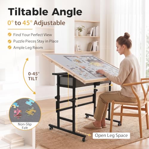 BuilderButler Puzzle Table 1500 Pieces with Wheels, Drawers & Cover, 33.58"x24.92" Adjustable Height & 45° Tilting Jigsaw Board for Adults, Also Ideal as Fuse Beads Table