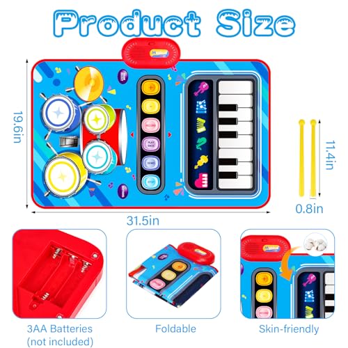 Baby Toys for 1 Year Old: 2 in 1 Baby Musical Mat Toddler Toys Age 1-2 | Piano Drum Babies Play Mat - Infant Music Toy 12-18 Months Babies Birthday Valentines Gifts for 1 2 3 Year Old Boys Girls