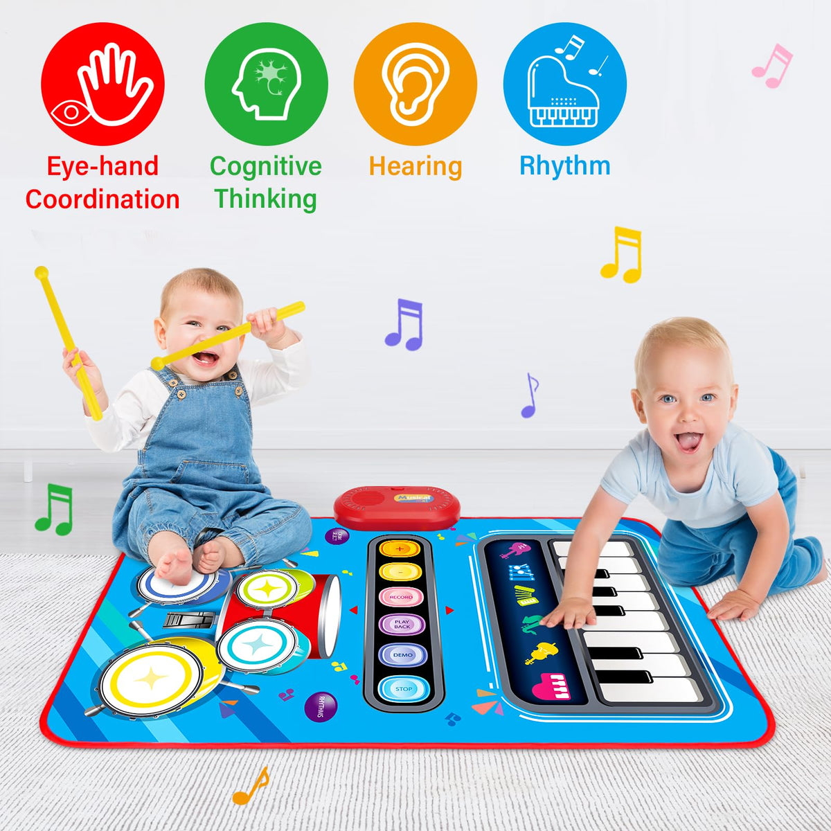 Baby Toys for 1 Year Old: 2 in 1 Baby Musical Mat Toddler Toys Age 1-2 | Piano Drum Babies Play Mat - Infant Music Toy 12-18 Months Babies Birthday Valentines Gifts for 1 2 3 Year Old Boys Girls