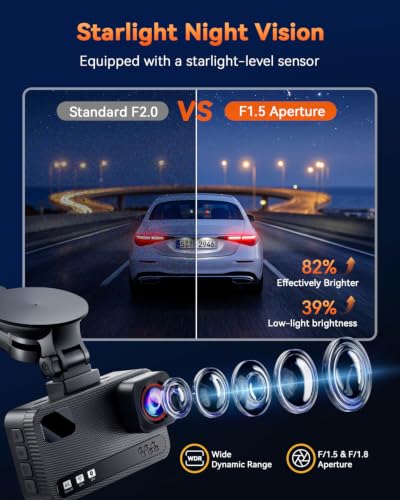4K+4K Dual Dash Cam Front and Rear, Free 128GB Card, Starlight Night Vision | Dual-Channel Recording, 5.8GHz WiFi, 20MB/s Download Speed, GPS, 3" IPS Screen, Collision Sensor, 24H Parking Mode
