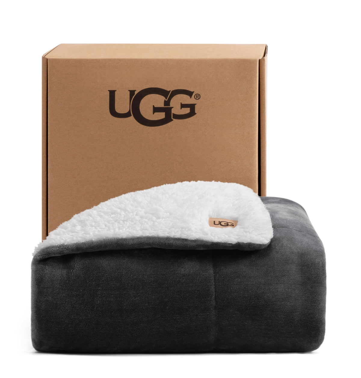 UGG Nita Throw Blanket, Fluffy & Soft Fleece, 50" x 70", Charcoal Grey | Plush Fleece Face, White UGGfluff Reverse, Box Stitched Fill, Oversized Throw Blanket, Ultra Soft, Easy Care, Polyester