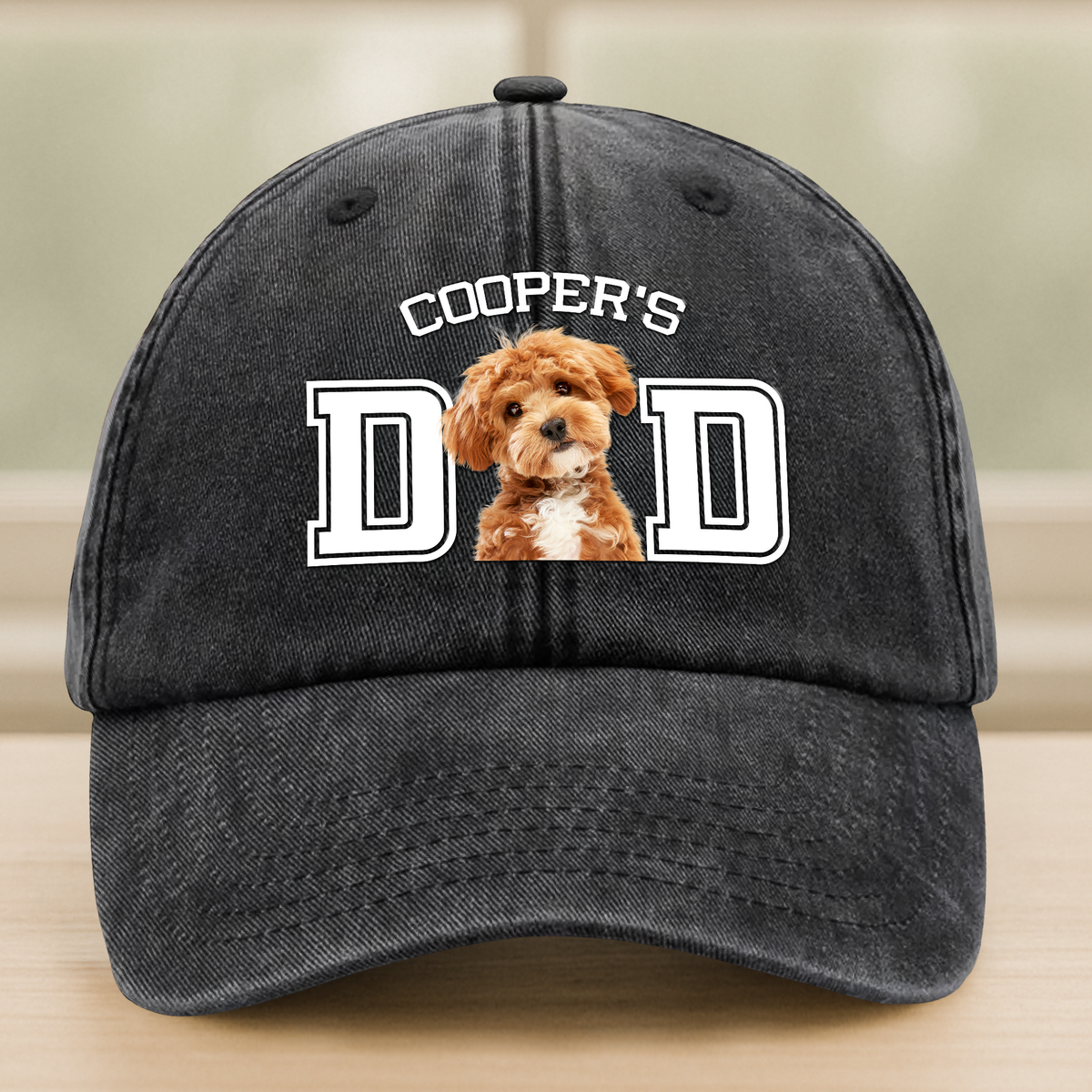 Custom Dog Dad Washed Denim Baseball Cap - Personalized Photo Pet Dad Hat for Men