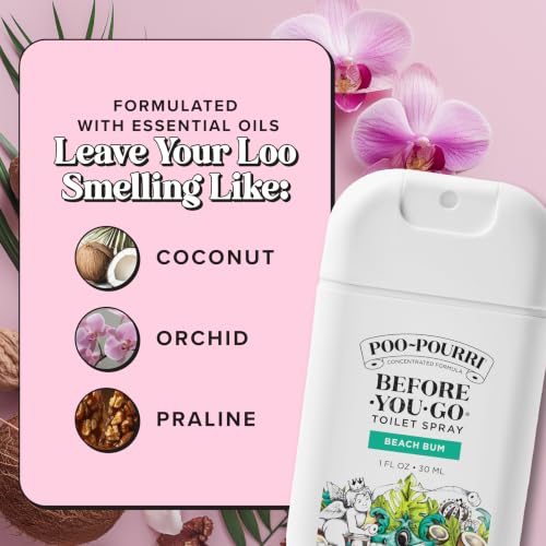 Poo-Pourri Before-You-Go Pocket Toilet Spray, Beach Bum, 1 Fl Oz | Travel Essentials On-The-Go Bathroom Odor Deodorizer with Essential Oils, Up to 50 Uses, TSA Approved, Coconut Orchid Scent