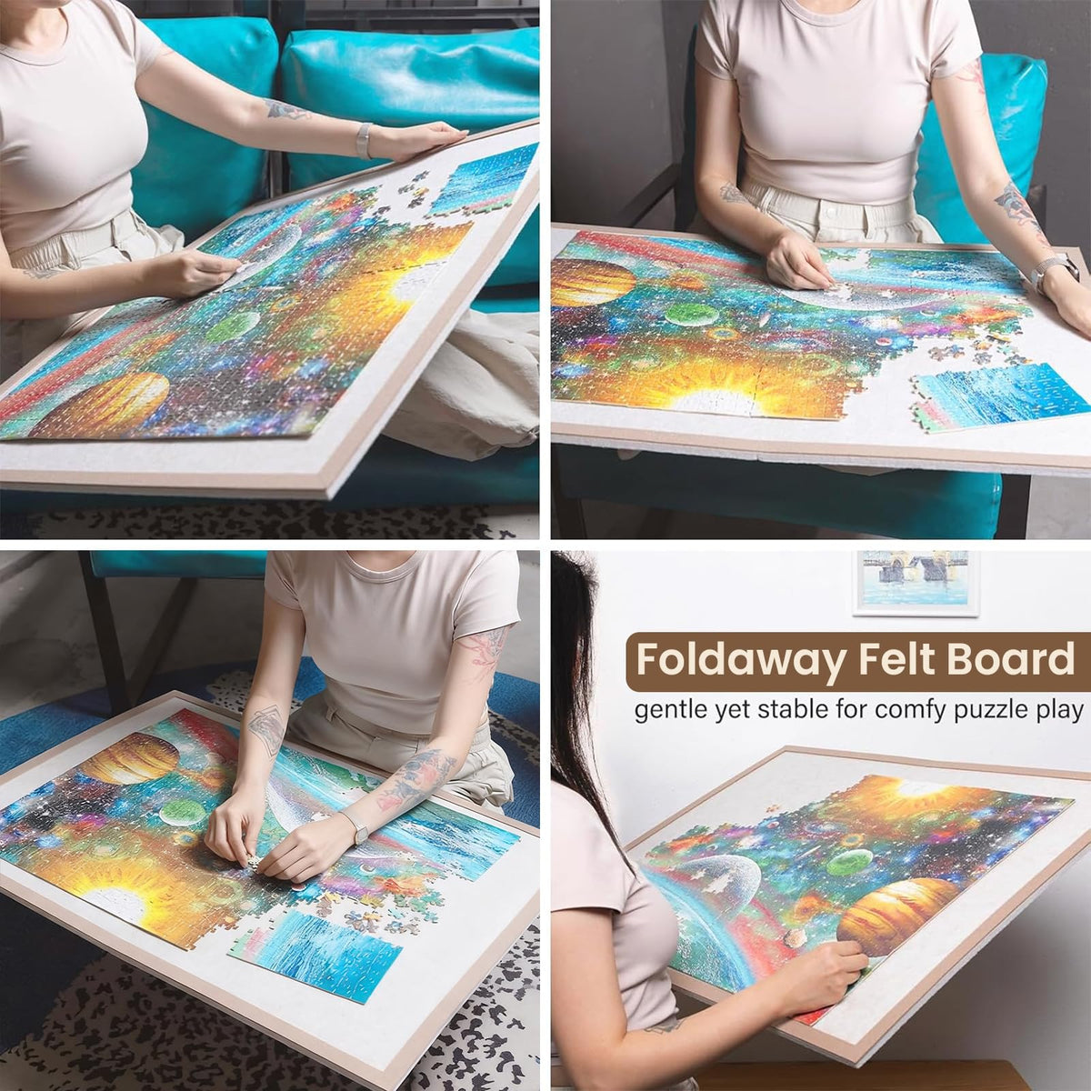 Piecevana Jigsaw Puzzle Board for 1000 Pieces | Foldable Puzzle Board, 29.84" x 21.96" Felt Display Board for Adults Mom Dad