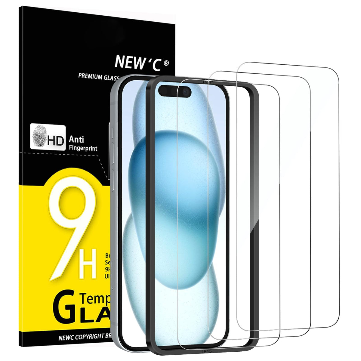 NEW'C for iPhone 16, iPhone 15 Screen Protector Installation Tool Included | 3 Pack, only for iPhone 16/15 6.1", not compatible with iPhone 16 Plus/16 Pro/16 Pro Max/15 Plus/15 Pro/15 Pro Max