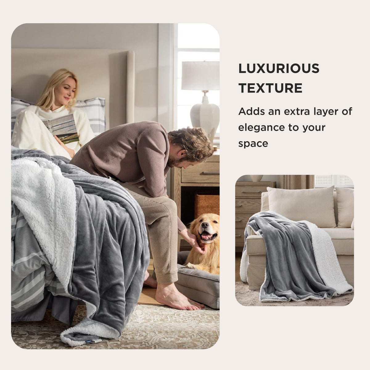 Bedsure GentleSoft Sherpa Fleece Throw Blanket for Couch, Non-Heated, Thick & Warm Cozy Comfort Christmas Blanket for Winter Fall, Soft Fuzzy Plush Throw Gifts for Women and Men, Grey, 50x60 Inches