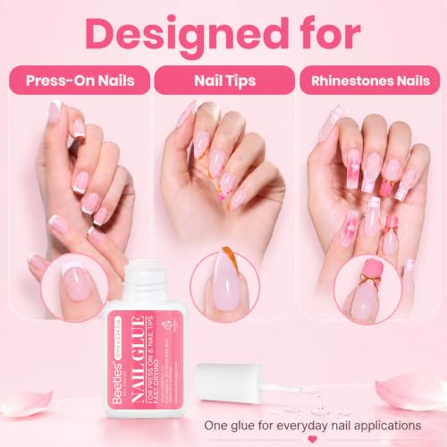 Beetles 10ML Super Strong Nail Glue for Press Ons, Nail Tips, Acrylic Nails | No UV Light Needed, Nail Bond Brush in Nail Glue for Press On Nails Fake Nails Long Lasting for Beginners DIY Home