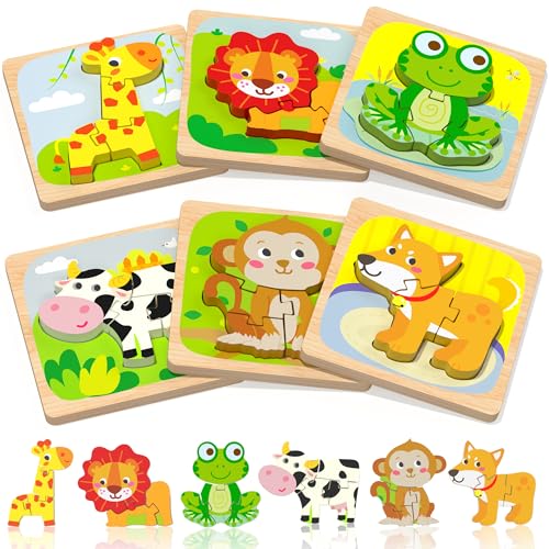 Benresive Wooden Toddler Puzzles, Montessori Toddler Toys for 1 2 Year Old | 6 Pcs Puzzles, 1 2 3 Year Old Girl Boy Great Gifts, Learning Educational Preschool Bolck Toys for 1 2 3 Year Old