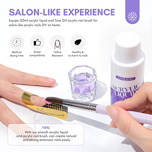 SAVILAND Low Odor EMA Monomer Acrylic Nail Liquid, 4 oz | Non-Yellowing Monomer with #12 Nail Brush, Strong Adhesion, For Extensions & 3D Sculpting, DIY Beginners, Home and Salon Use