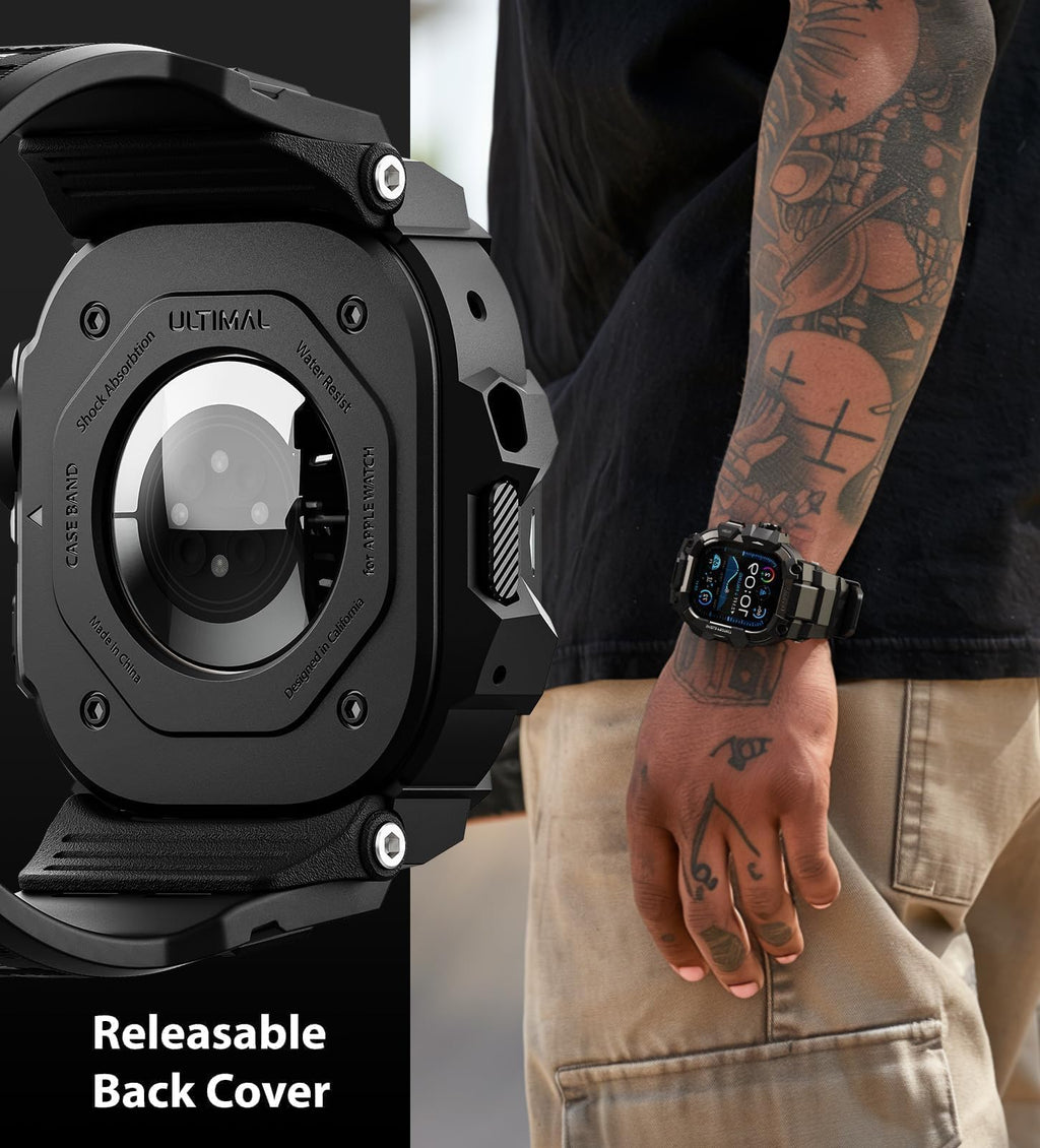 ULTIMAL Rugged Case with Band for Apple Watch Ultra 4/3/2/1, 49mm Black | Military-Grade Shockproof Bumper Cover with Tactical Band Men, Built for Rugged Protection, Secure Fit and Everyday Comfort
