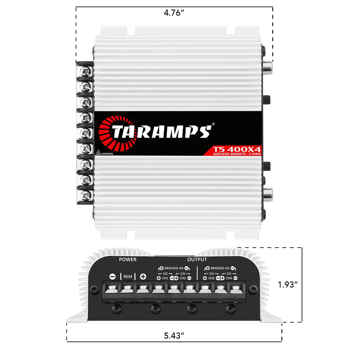 Taramps TS 400x4 400 watts RMS 4 Channels Full Range Car Audio Amplifier, 2 Bridged Channels, RCA Input Class D, Output Power, Multichannel Amplifier System, Small - TS400X4