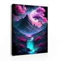 Canvas Wall Art 12x16 Inch Framed Landscape Painting Moon Waterfall and Mountains Modern Wall Decoration for Living Room Bedroom Hallway and Stairs Artwork Wall Pictures with Hooks and Magic Tape