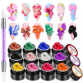SAVILAND Non-Sticky 3D Sculpting Gel for Nail Art, 12 Colors Black White | No-Wipe, For Hand Carving 3D Art Design, Plant-Based Formula, Soak-Off, With Dual-End Sculpture Pen, Home and Salon Use