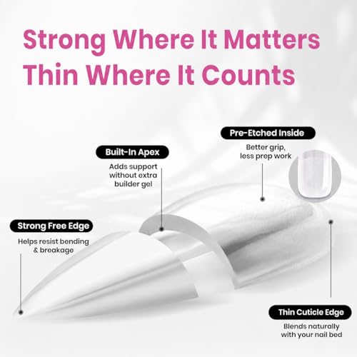 Beetles Tipex Lite Instant Apex Nail Tips, Medium Stiletto, 16 Sizes(00-14) | No Builder Gel Needed, Etched-free Acrylic Nails for DIY Salon-look False Nail Extensions, Full Cover Soft Gel Tips
