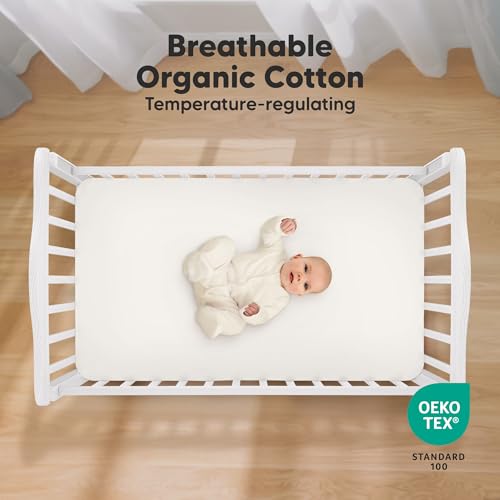 KeaBabies 2pk Organic Cotton Crib Sheets for Boys Girls 52x28, Soft White | Soft Breathable Fitted Crib Mattress Sheet Neutral, Cozy Cover for Baby Bed Set, Toddler Mattress, Cute Prints