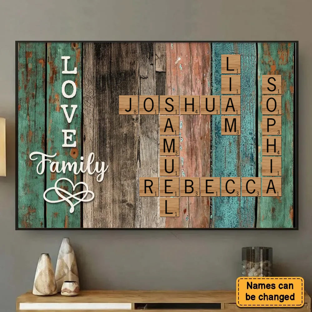 Personalized "LOVE Family" Crossword Names Canvas /Poster Wall Art for Home