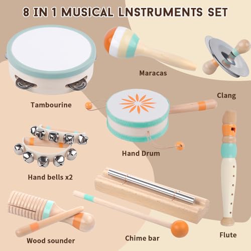 Toddlers Musical Instruments-Baby Montessori Wooden Toys for 18 Month+ | Kids Percussion Instruments Musical Toy for Preschool Kids,Christmas Birthday Gift for Baby Boys Girls