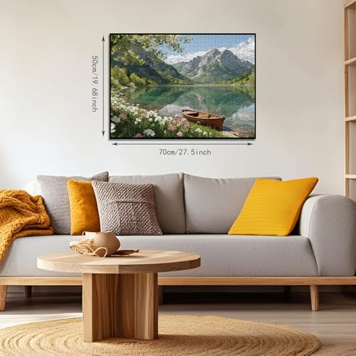 PQIKTUV Spring Mountain Lake Puzzles for Adults 1000 Pieces | Wooden Boat Landscape Jigsaw Puzzle, Nature Scenery 1000 Pieces Puzzles for Adults, Wall Decor, 27.56x19.7 Inch