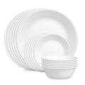Corelle Vitrelle 18-Piece Service for 6 Dinnerware Set Triple Layer Glass and Chip Resistant, Lightweight Round Plates and Bowls Set, Winter Frost White