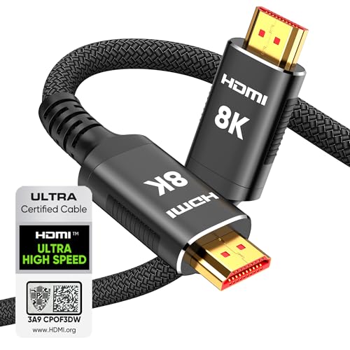 Snowkids 8K HDMI Cable 10ft, Certified 2.1 UHD [4K & Ethernet Support] | 48Gbps Ultra High Speed,Non-Slip,eARC 4K120 144Hz HDR10 HDCP 2.2&2.3,Braide 8K@60Hz Compatible for TV/PS-5/X-box/Sound System