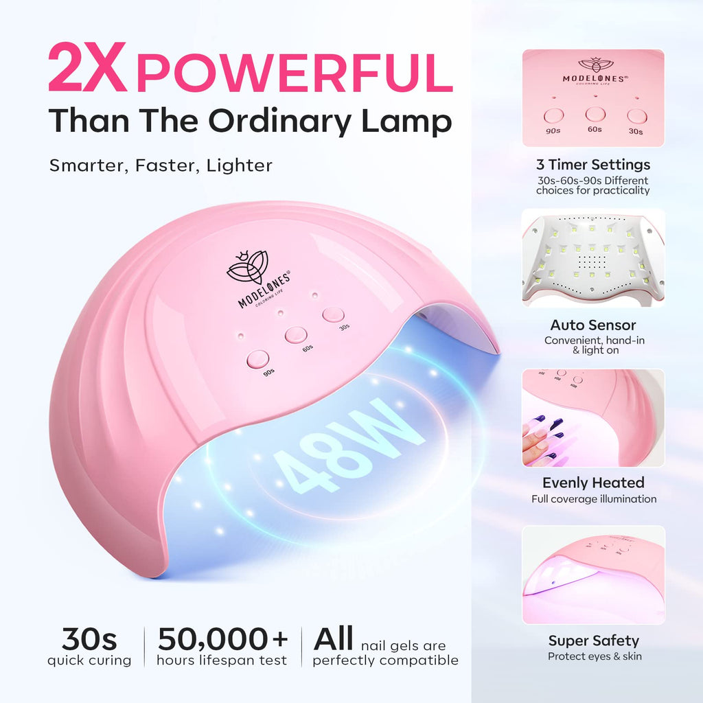 Modelones UV Nail Lamp 48 W Nail Dryer with 3 Timer Settings | UV Light for Gel Nails LED Nail Lamp Professional UPF99+ UV Protection Gloves for Art Manicure