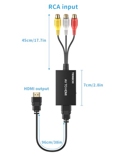 Tengchi RCA to HDMI Converter, AV to HDMI Adapter | Composite to HDMI Support 1080P PAL/NTSC For PS1, PS2, PS3, STB, Xbox, VHS, VCR, DVD Players