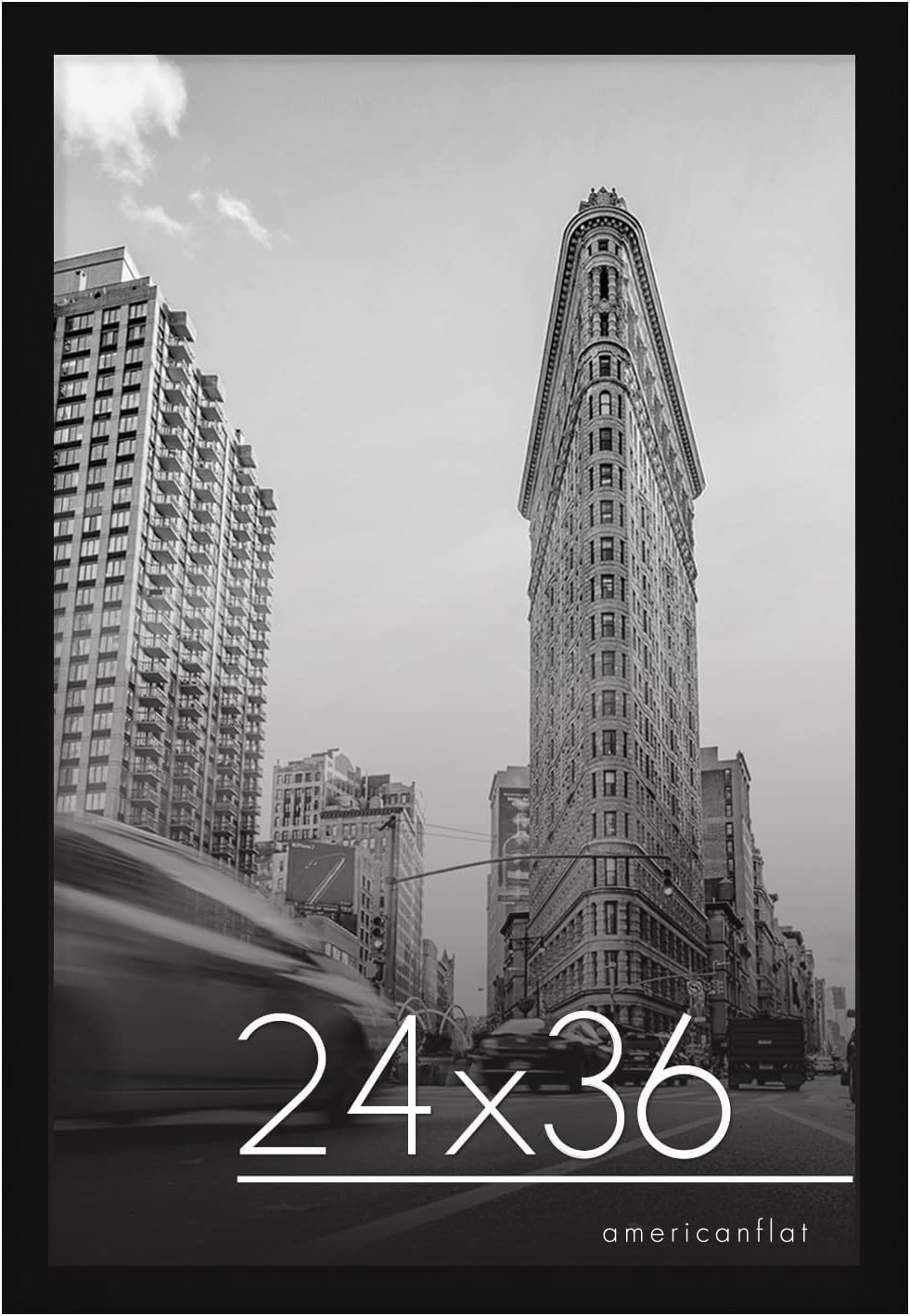 Americanflat 24x36 Poster Frame - Engineered Wood - Black | Polished plexiglass front, hangs vertical or horizontal, sawtooth hangers included, secure turn-tab backing