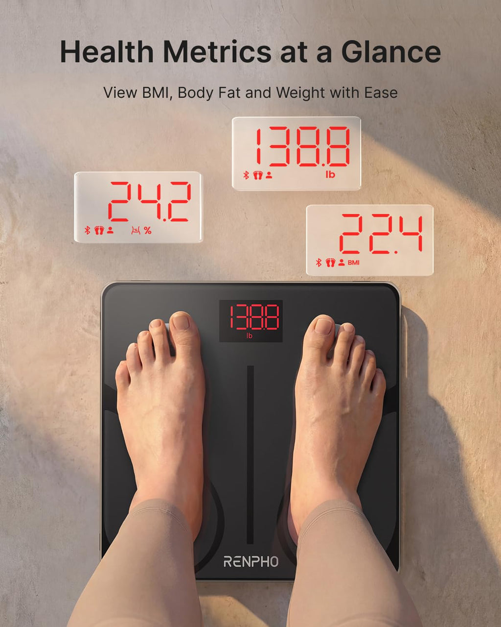 RENPHO Smart Scale for Body Weight, BMI & Body Fat, 13 Metrics, Elis 1 | Bathroom Digital Bluetooth Scale with 400lbs Capacity, Syncs with Fitness Apps, Accurate for Weight Loss, Fitness, Home Use