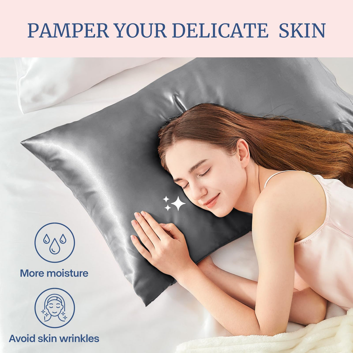 BEDELITE Satin Pillowcases, Queen Size 20x30 Inch, Dark Grey, Set of 2 | Similar to Silk Pillow Cases, Soft and Cooling, Reduces Friction, Gentle on Hair and Skin, Envelope Closure, Women Men Gift