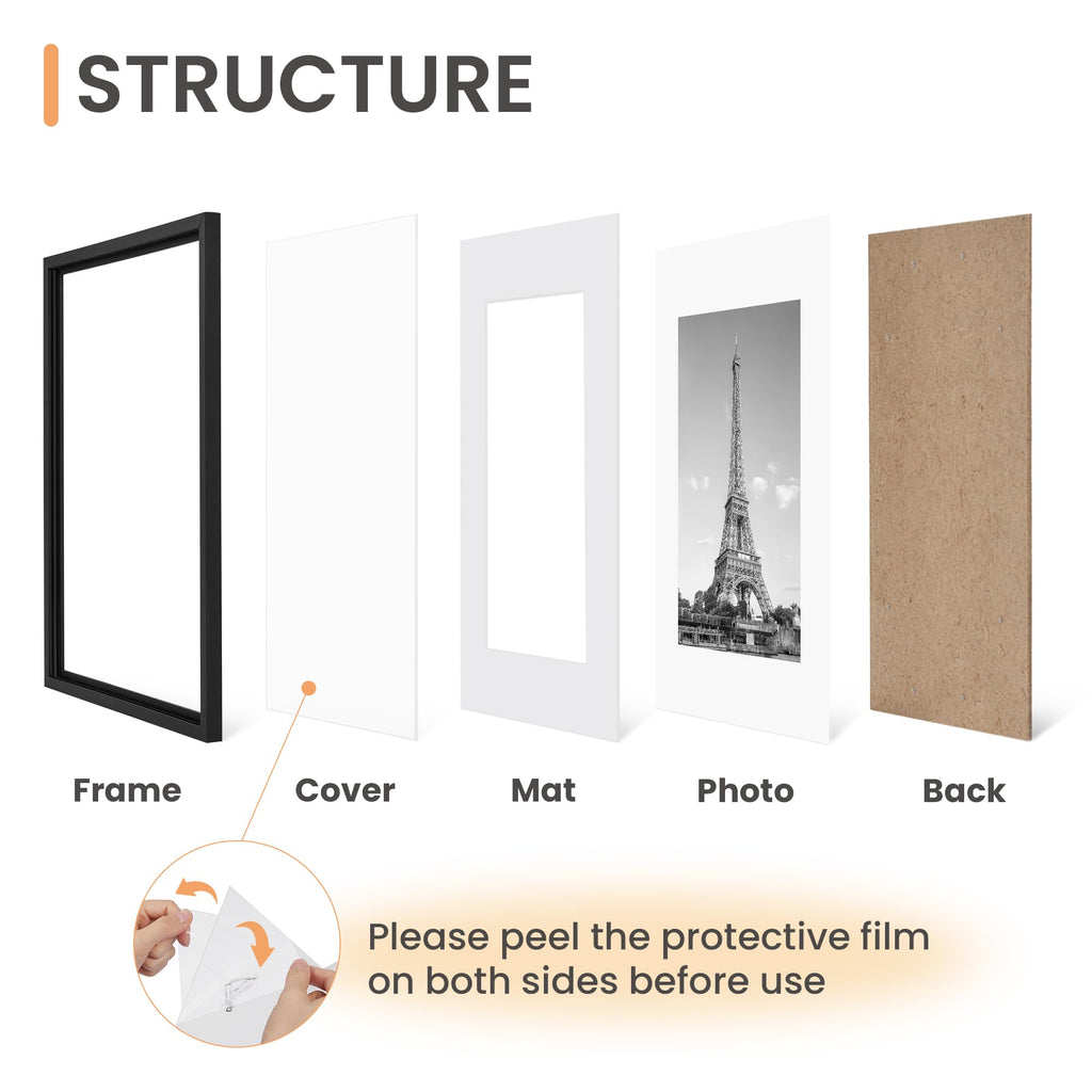 upsimples 8x10 Picture Frames, Gallery Wall Frames Set of 5, Black | Photo Frame Collage Wall Decor, 8 x 10 Frame, 5x7 Frame with Mat for Family, Baby, Hallway, Christmas