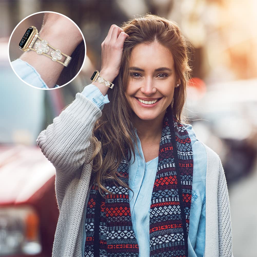 Musk-MSKR Diamond Metal Bands Add Sparkle to Your Watch For Apple Watch Series 11/10/9/8/7/6/5/4/3/2/SE/Ultra Clover Simple and Stylish Compatible with 38mm40mm41mm42mm44mm45mm 46mm49mm Women's Wear