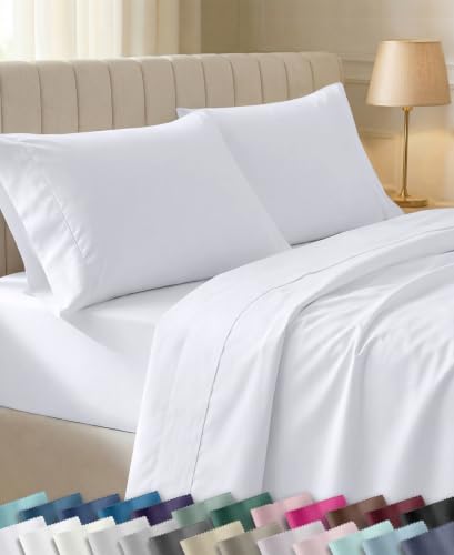 California Design Den Soft 100% Cotton Sateen Queen Bed Sheets Set, White | 400 Thread Count Backed by Good Housekeeping Seal, 16" Deep Pocket, All-Around Elastic, Durable, Easy Care